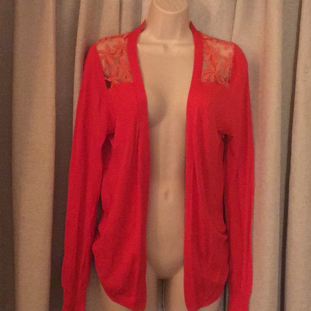 Coral colored decorative cardigan